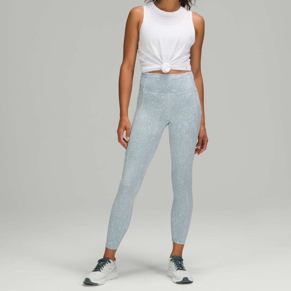 Lululemon Fast and Free HR Tight 25"*Wsh Tie Dye- White Blue - Picture 1 of 8